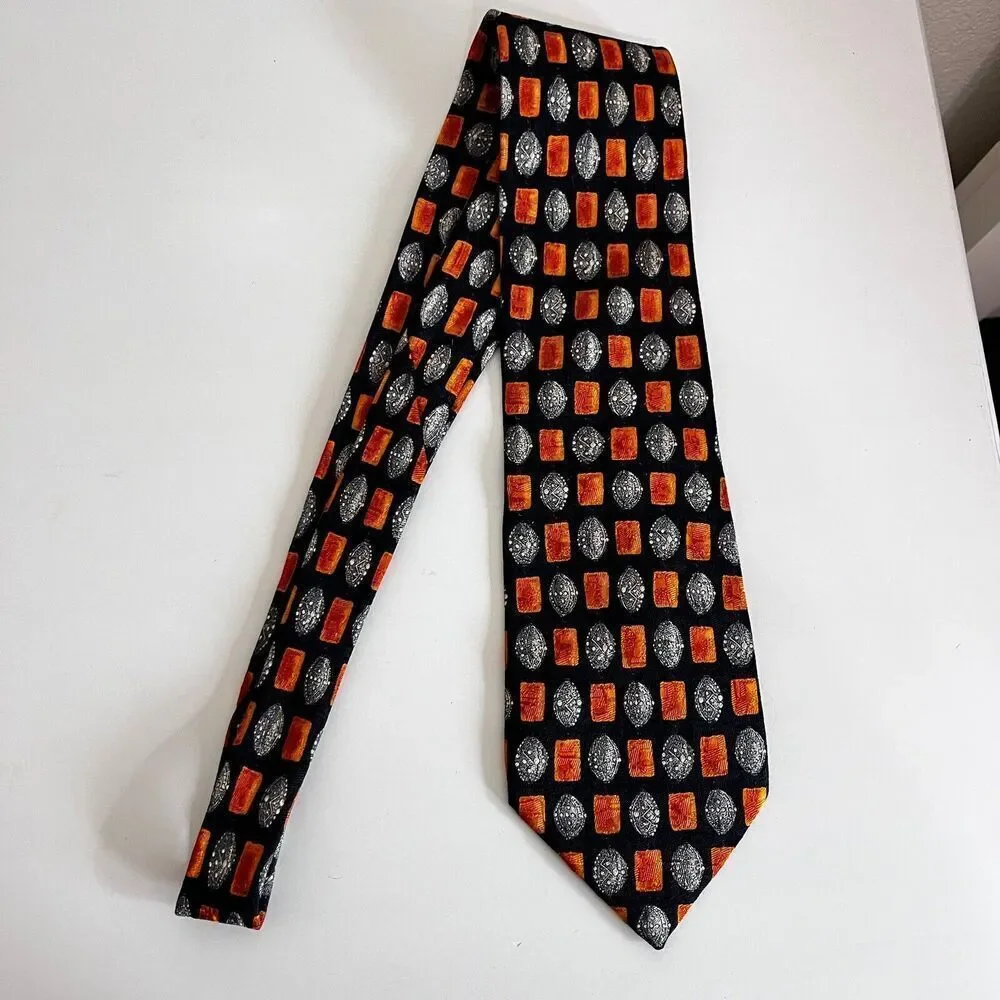 Ermenegildo Zegna 100% Silk Tie Black Orange Print Made in Italy Men's